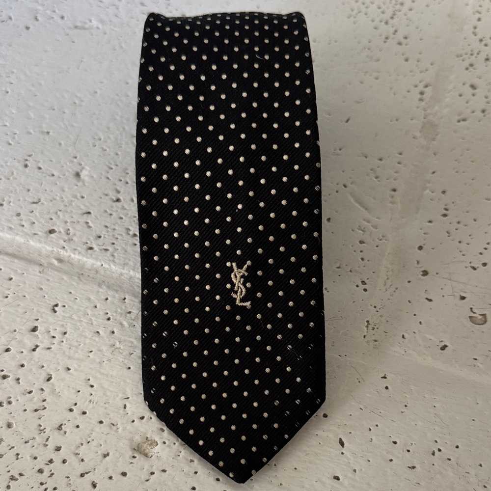 Yves Saint Laurent Black and White Dotted Tie